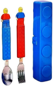 Stainless Steel Cutlery Set, Travel Utensils Set with Case Cutlery 3Pcs school Set Kids Utensils Set with 2 toys Reusable Fork and Spoon (blue red) - blue red