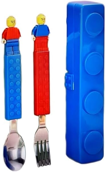Stainless Steel Cutlery Set, Travel Utensils Set with Case Cutlery 3Pcs school Set Kids Utensils Set with 2 toys Reusable Fork and Spoon (blue red) - blue red