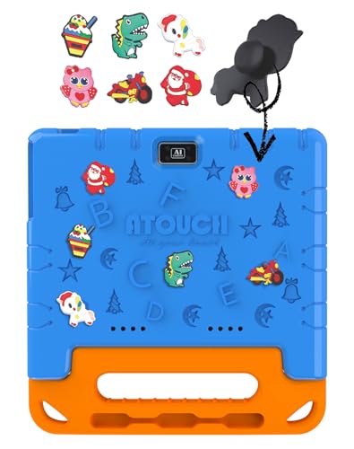 Atouch at your heart KT36 10.1 Inch Android 12 Kids Tablet Dual SIM Wifi, Dual Camera, Zoom App Supported Early Education Tab with Convertible Eva Case Stand and Gamepad (Blue)