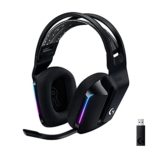 Logitech G Logitech G733 LIGHTSPEED Wireless Gaming Headset with suspension headband, LIGHTSYNC RGB, Blue VO!CE mic technology and PRO-G audio drivers - Black