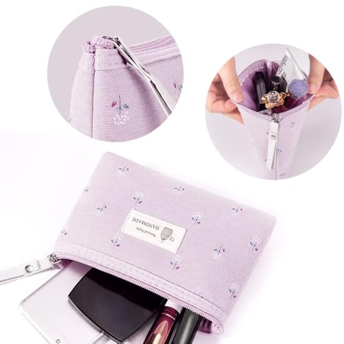 BIGTHREE Make Up Bag, 4 Pcs Canvas Portable Makeup Bag, Multi-Functional Small Cosmetic Bag, Handbag Pouch Toiletry Organizer Storage Beauty Makeup Travel Accessory for Women Girls Vacation Travel