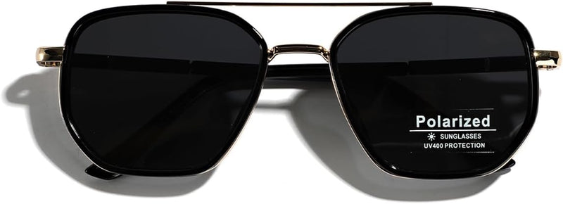 LIGOES TR90 Polarised Sunglasses Retro Square Flattop Sunglasses Double Bridge Full Frame UV400 Lens Glasses