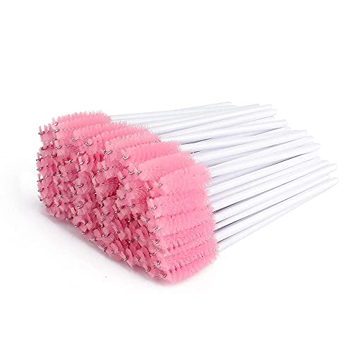 Mekupeu 300 Pcs Set Mascara Wands Disposable Eye Lash Brushes for Eyelash Extensions Makeup Applicator Tool Bulk, White/Pink