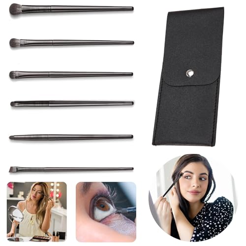 6PCS Eye Makeup Brush Set with Storage Bag, Angled & Blending Brushes for Precise Eyeshadow Application, Smudging & Defining - Black, Essential Beauty Tools for Flawless Makeup Looks