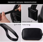NAWOKEENY® Double Layer Cosmetic Bag - Large Capacity Portable Toiletry Bag for Travel, Makeup Organizer, PU Leather, Waterproof (Black)