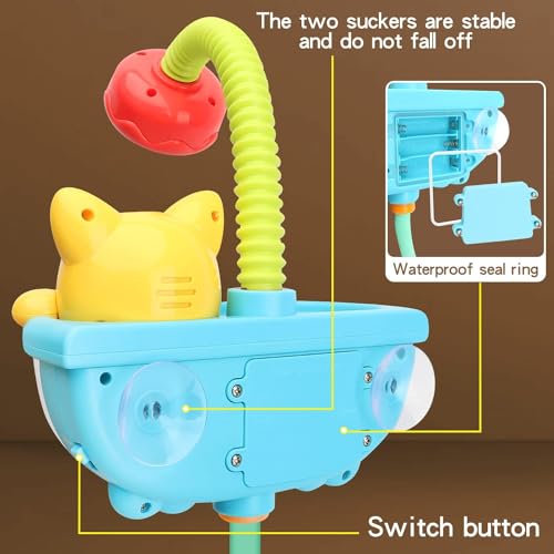 Azonee Baby Bath Toy with Shower Head, Cat Water Spray Squirt Shower Faucet and Automatic Bubble,Bathtub Water Pump Summer Essentials for Toddlers and Kids