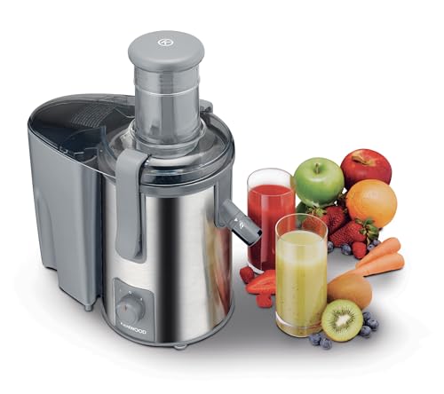 KENWOOD Juicer 700W Stainless Steel Juice Extractor with 75mm Wide Feed Tube, 2 Speed, Transparent Juice Jug, Pulp Container, Anti Drip for Home, Office, Restaurant &Cafeteria JEM51.000GS Grey/Silver