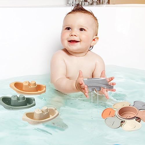 NALACAL Bath Toys Floating Boats with Bathing Spoon, 11 PCS Bathtub Mold Free Bath Toy for Babies Water Table Toys Toddler Birthday Gift for Preschool Boys/Girls