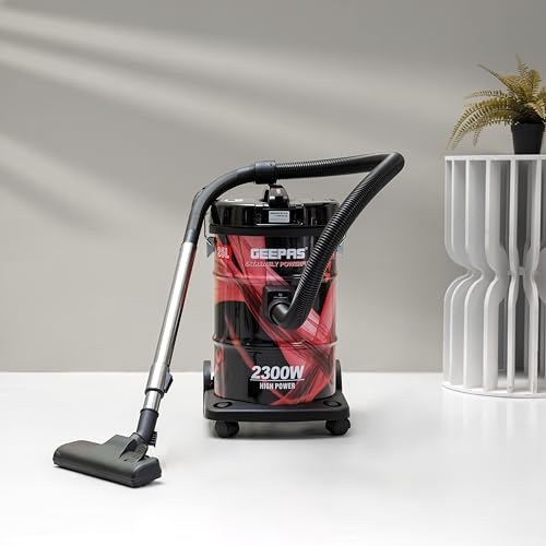 Geepas GVC2598 2300W 25L Drum Vacuum Cleaner - Portable ABS/Copper/Iron | Dust Full Indicator with Parking Position | Air Blower Function with Adjustable Suction Power | 2 Years Manufacturer Warranty