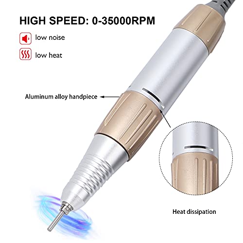 Soobu 35000RPM Electric Nail Drill Pen - Aluminium Alloy Handpiece Handle Machine for Manicure Pedicure - Nail Art Polishing Tool