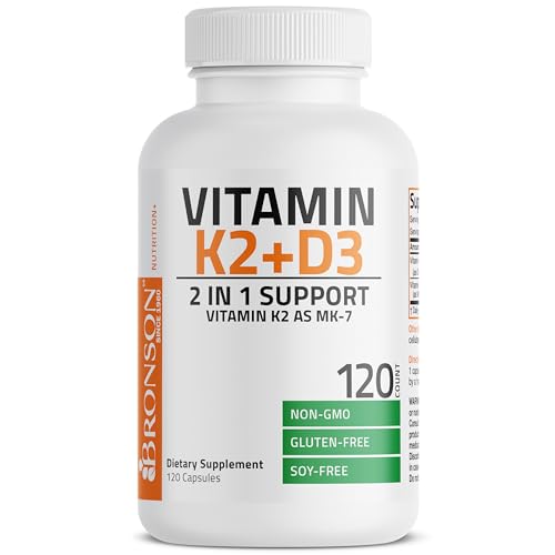 Bronson Vitamin K2 (MK7) with D3 Supplement - Vitamin D & K Complex Premium Non GMO, 120 Capsules