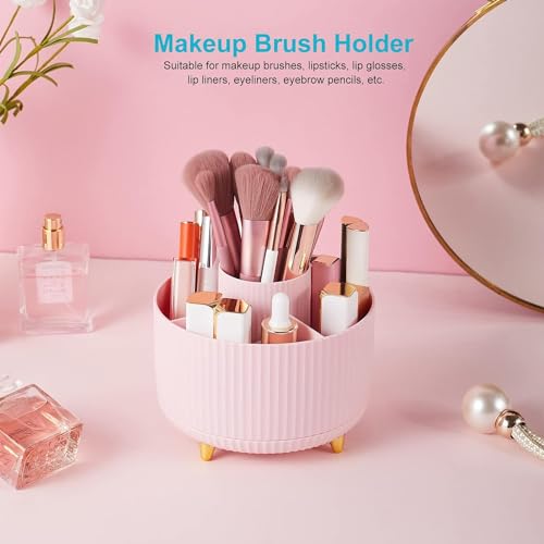 Ybaier 360 Degree Rotating Pen Holder, 5 Slots Pencil Organizer Desk Organizers and Accessories, Cute Pink Pen Holder for Desk, Pen Organizer Storage for Office School Home