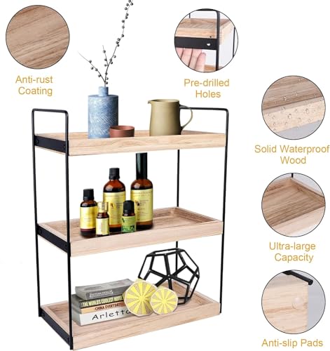 3 Tier Bathroom Counter Organizer, Wooden Bathroom Organizer Countertop Storage Shelf, Bathroom Trays for Counter, Perfume Skincare Organizer Cosmetic Holder, Kitchen Spice Rack Bathroom Organizer