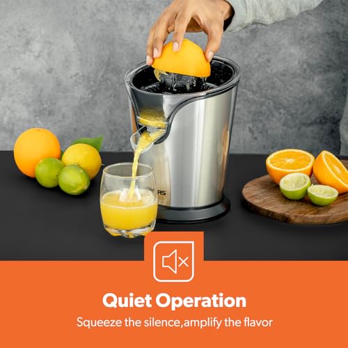 Geepas GCJ46013UK 100W Citrus Juicer Electric Orange Juicer | Professional Brushed Stainless Steel Fruit Juicer | Squeezes Oranges Lemons Lime Juices | Freshly Pressed Fruit Juices in Seconds