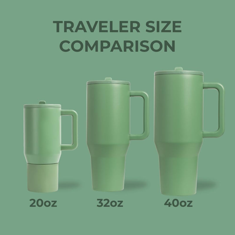 HydroJug Traveler - Modern 40 oz Tumbler with Handle & Simple Flip Straw - Car Cup Holder Friendly, Leak Resistant Water Bottle-Reusable Insulated Stainless Steel & Rubber Base - Gifts for Women & Men