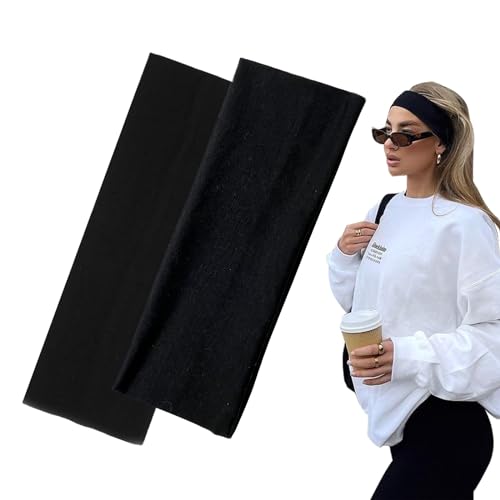 7cm Wide Black Headbands for Women Men, Yedtreg 2pack Fashion Head Bands for Women's Hair, Soft Fabric Stretchy Hair Bands for Makeup, Yoga, Running, Sports