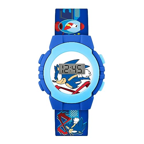 Disney Sonic the Hedgehog Kids Blue Digital Watch with Printed Silicone Strap,SNC4316