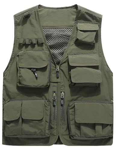 Flygo Men's Casual Outdoor Work Safari Fishing Travel Photo Cargo Vest Jacket Multi Pockets