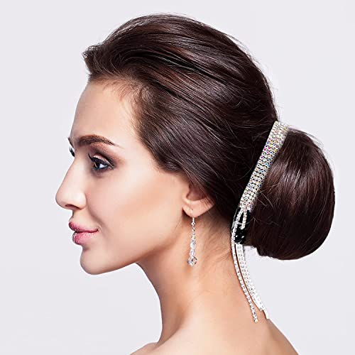 KASTWAVE Rhinestone Hair Accessories Bun,4 Pcs Bun Clip Large with Rhinestone Tassel, Elegant Glitter Hair Bun Holder Half Balloon Nest Expanding Jeweled Claws for Women Girls