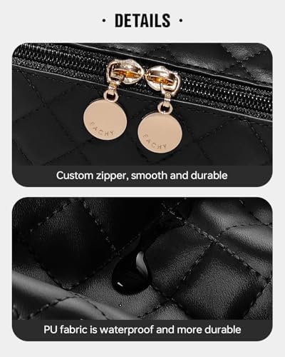 EACHY Travel Makeup Bag,Large Capacity Cosmetic Bags for Women,Waterproof Portable Pouch Open Flat Toiletry Bag Make up Organizer with Divider and Handle