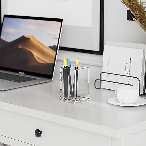 Benting Clear Acrylic Pencil Pen Holder Cup,Desk Accessories Holder,Makeup Brush Storage Organizer,Modern Design Desktop Stationery Organizer for Office School Home Supplies (4)