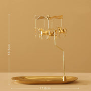 Creahaus Rotating Candle Holder with Tray, Gold Candle Spining Metal Holder for Christmas, Valentine's Day, Party Table Decor, Gift (Gold Carousel)