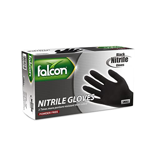 Falcon Nitrile Gloves - Black Powder Free (Small) - 100 Pieces