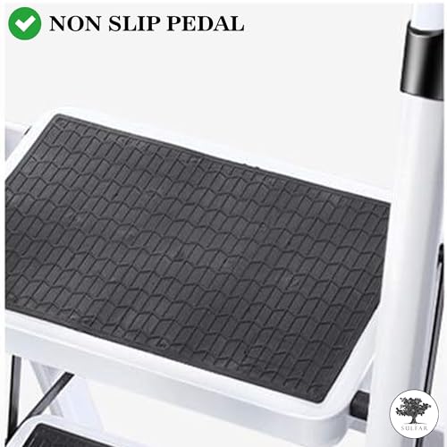 Sulfar Foldable Ladder 5 Steps, Home Ladder Folding Step Stool with Wide Anti-Slip Pedal, Adults Folding Sturdy Steel Ladder for Home, Kitchen, Garden, Office