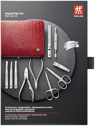 ZWILLING Classic Inox Manicure Pedicure Set 10 Pieces with Nail Clippers, Nail Care Set and Nail Kit, Leather Case, Black (97654-003-0)