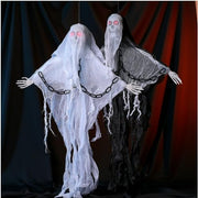 Beauenty 3 Pack Halloween Hanging Skeleton Ghost Decorations, Scary Gauze Ghost with Witch Hat, Creepy Hanging Props for Haunted House, Halloween Party, Indoor Outdoor Yard Decor (C) - A