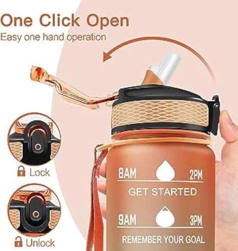 LUKSYOL Sport Water Bottle 1L with Motivational Time Marker, Straw, and Leak Proof Design - BPA-Free Tritan Plastic - Ideal for Kids, Fitness, Gym, Office, School Sports. (Pink & Blue)