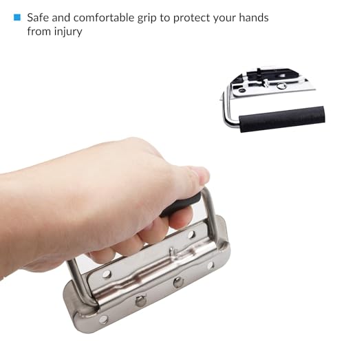 Spring Loaded Pull Handles, Surface Mount Chest Handle with Rubber Grip Handmade Chest Trunk Lifter Handle Pull Heavy Duty Hardware for Chests Trunks Crates Storage Boxes Thickened (Silver-122mm)
