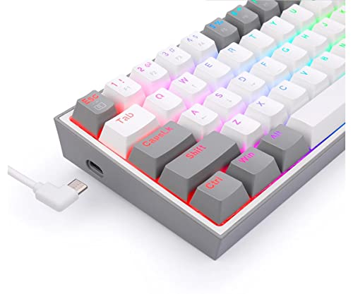 Redragon K617 Fizz 60% Wired RGB Gaming Keyboard - 61 Keys Hot-Swap Compact Mechanical Keyboard with Linear Red Switches, Pro Driver/Software Supported - White/Grey