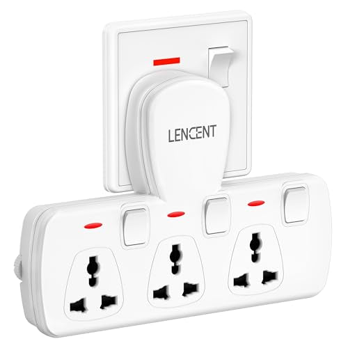 LENCENT Multi Plug Extension Socket, 3 Way Electrical Outlet Extender, Wall Charger, Universal Plug Adapter, Charging Station for Home, Office, Kitchen, Individually Switched