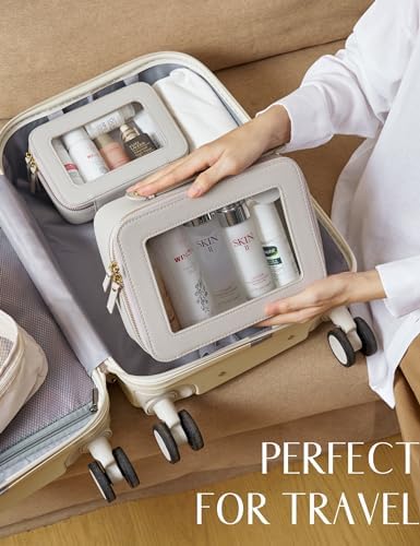 Small Cosmetic Bag for Purse Mini Makeup Bag for School Cute Clear Make Up Pouch for Travel Tiny Leather White Make Up Organizer Case for Backpack Toiletry Bag Waterproof Square Pouch with Zipper