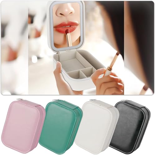 Tufexigo Travel Makeup Case with LED Mirror, Makeup Bag with Lighted Mirror, Cosmetic Train Storage Box, Portable Organizer Vanity Case for Women Beauty Tools Accessories Rechargeable (White)