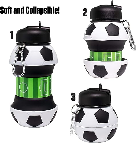 Vercapm Clip-On Collapsible BPA-Free Silicone Soccer Ball Water Bottle for Kids, 18 Oz. Size