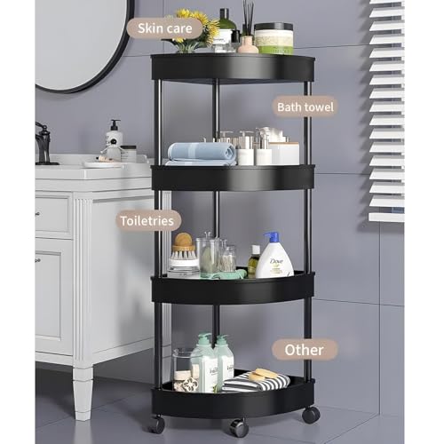 Aputue Shower Caddy Corner Shelves, 3-Tier Black Bathroom Shelving Unit Cart with Wheel, Plastic Shower Caddy Organizer Shelf, Rust Proof Corner Open Storage Cart for Bathroom, Kitchen