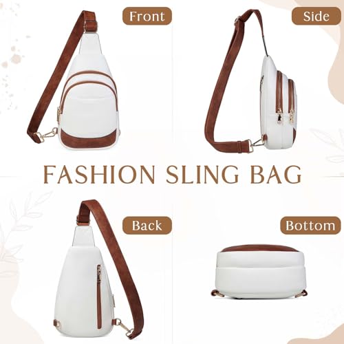 RAVUO Sling Bag for Women, Water Resistant Small Crossbody Chest Bag Trendy with Adjustable Strap Faux Leather Fanny Pack Backpack for Travel Sport Hiking