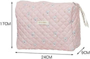 Juoxeepy Cotton Makeup Bag Large Travel Cosmetic Bag Quilted Cosmetic Pouch Coquette Aesthetic Floral Toiletry Bag, A-White, 10x5.9x5.3in