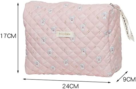 Juoxeepy Cotton Makeup Bag Large Travel Cosmetic Bag Quilted Cosmetic Pouch Coquette Aesthetic Floral Toiletry Bag, A-White, 10x5.9x5.3in