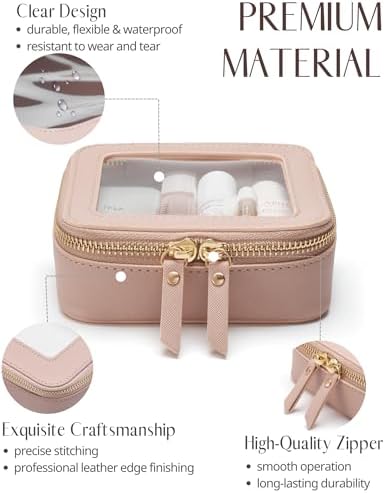 Small Cosmetic Bag for Purse Mini Makeup Bag for School Cute Clear Make Up Pouch for Travel Tiny Leather White Make Up Organizer Case for Backpack Toiletry Bag Waterproof Square Pouch with Zipper