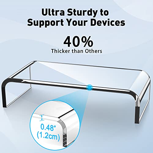 AboveTEK Premium Acrylic Monitor Stand, Custom Size Monitor Riser/Computer Stand for Home Office Business w/Sturdy Platform, PC Desk Stand for Keyboard Storage & Multi-Media Laptop Printer TV Screen