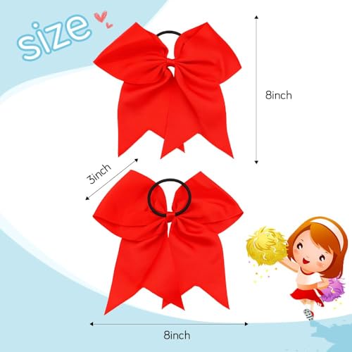 2 Pcs White 8 Inch Large Ponytail Holder Bows - Softball & Cheerleading Hair Scrunchies for Girls, Perfect Cheerleader Hair Accessories (1 Count (Pack of 2),red)