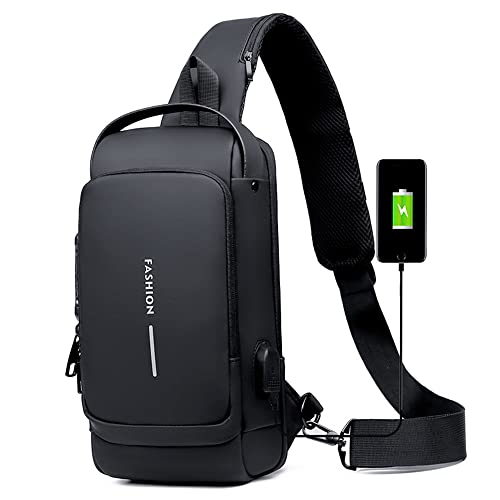 ZYING Anti theft Crossbody Sling Bag, 9.7 iPad, Black, 13 in x 7.1 in x 3.5 in