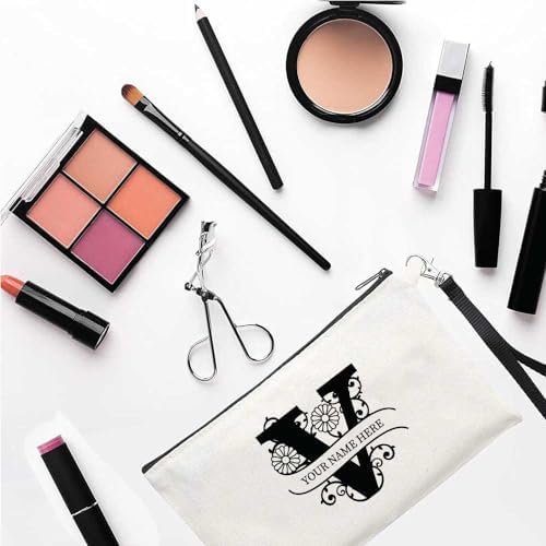 PRINTSHOP4ME Personalized Makeup Bag - Initial Monogram Cosmetic Pouch - Customizable Your Name - Monogrammed Makeup Pouch - Perfect for Travel Organizer - Cosmetic Bag for Women (N)