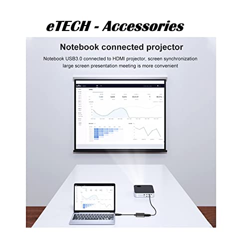 eTECH USB to HDMI Adapter, USB 3.0 to HDMI 1080P Video Audio Converter With 6 FT HDMI Cable Connect PC, Laptop to Monitor, Support (Windows/XP 7/8/8.1/10) - Black