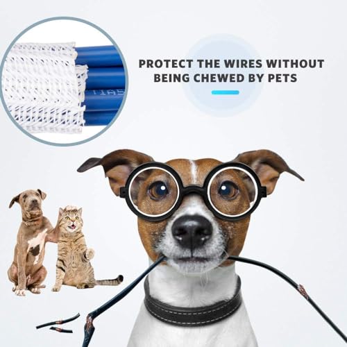 AGPTEK 6.6ft - 2/3 inch White Cable Sleeve Cover, Cord Protector Management Wire Loom Tubing Cable Sleeve Split Sleeving for Desk PC TV Computer Cable Protect Cat from Chewing Cord, White