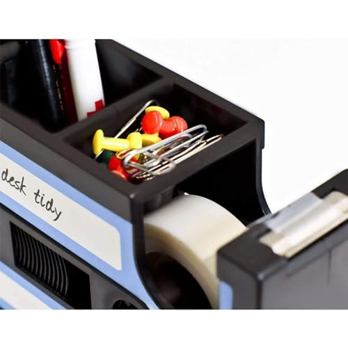 Tazweeq Tape Dispenser Pen Holder, Vintage Cassette Tape Pen Holder Pen Holder, Popular Pen Desk Series Organiser, Desktop Organiser, Office Stationery (Blue)