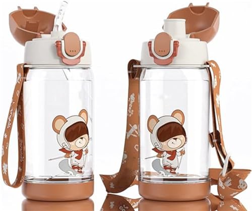 Azonee 500ml Kids Water Bottle with Straw, BPA Free, Lightweight & Leak-Proof, Two Lids, Ideal for School & Sports, Blue (Brown)